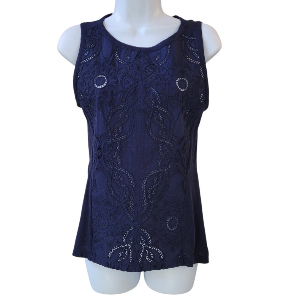 BANANA REPUBLIC Navy Sleeveless Embroidered Tank Women